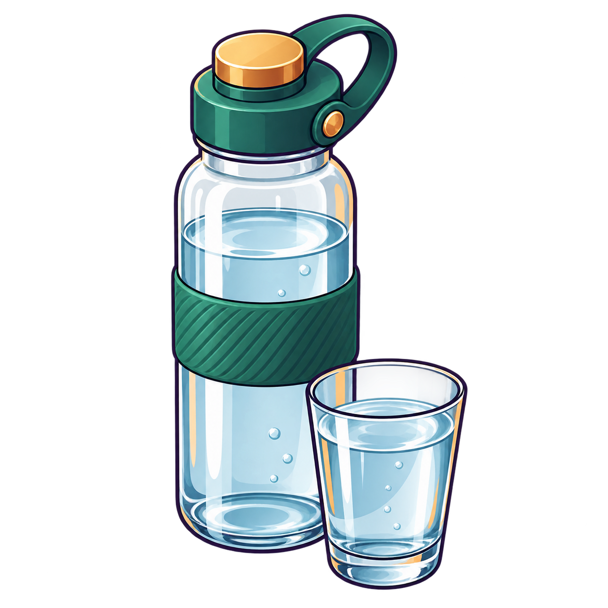 Trinkflasche mit Wasserglas